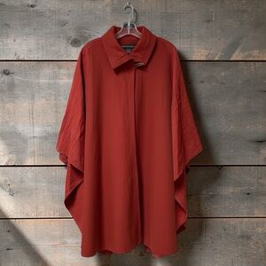 Apostrophe Women Red Wool Blend Collared Toggle Shawl Wrap Poncho Cape S